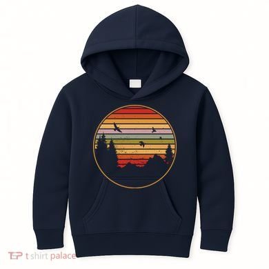 Retro Mountain Nature Sunset Kids Hoodie