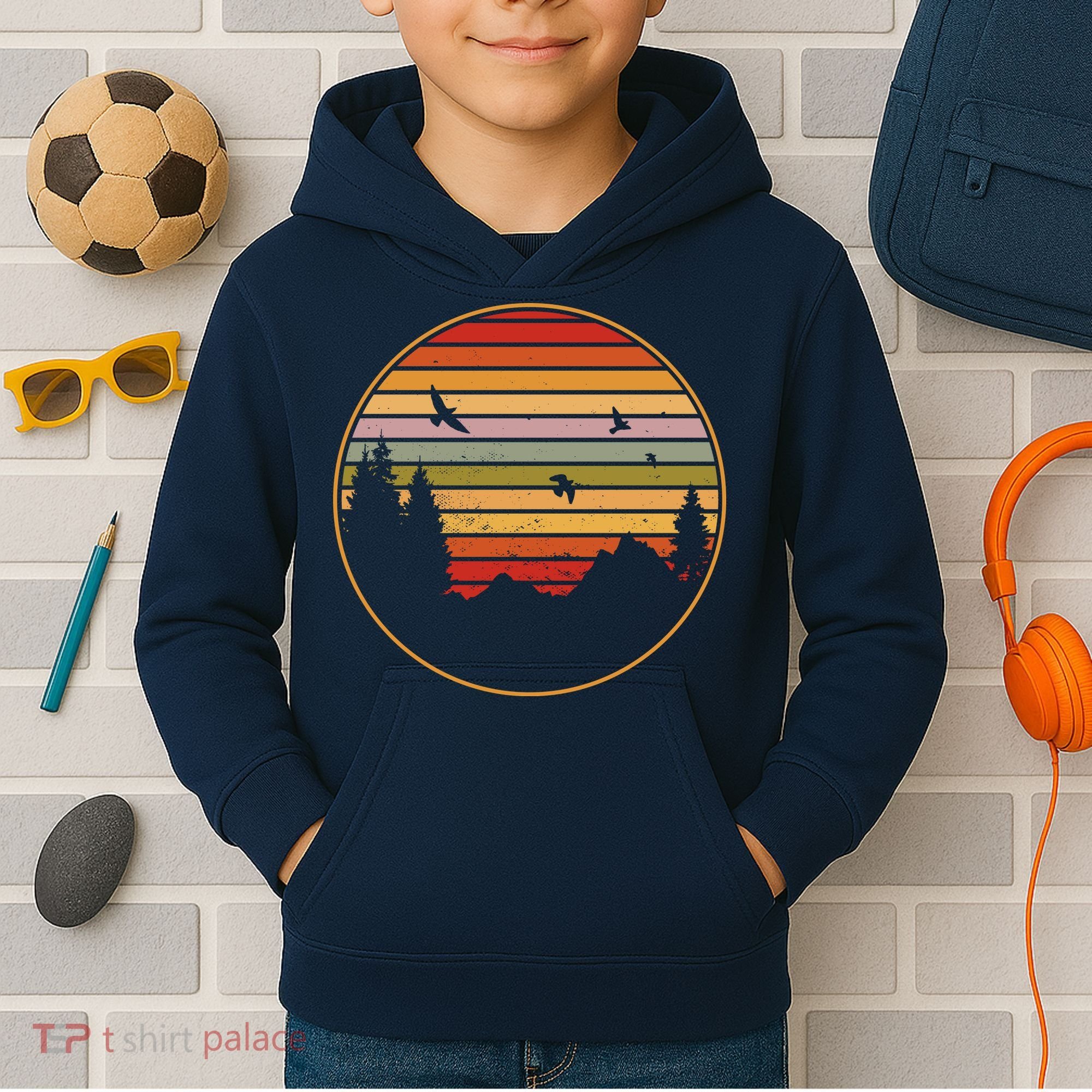 Retro Mountain Nature Sunset Kids Hoodie