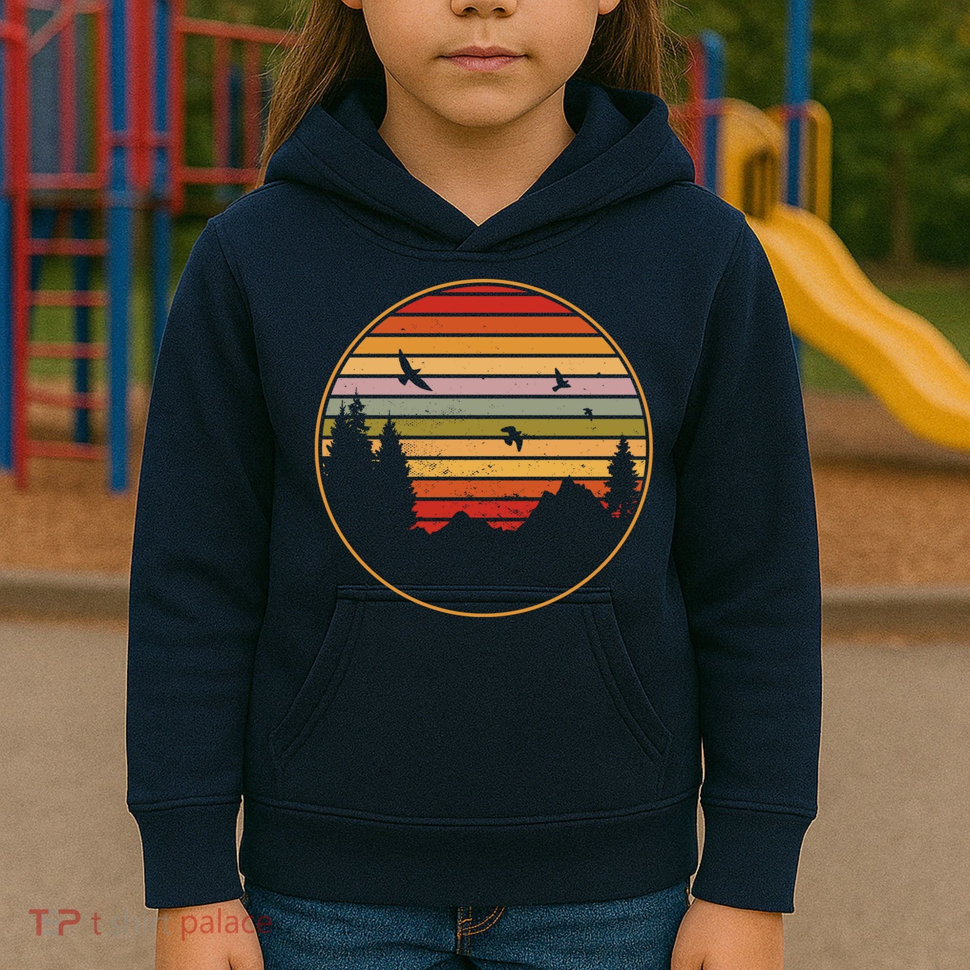 Retro Mountain Nature Sunset Kids Hoodie