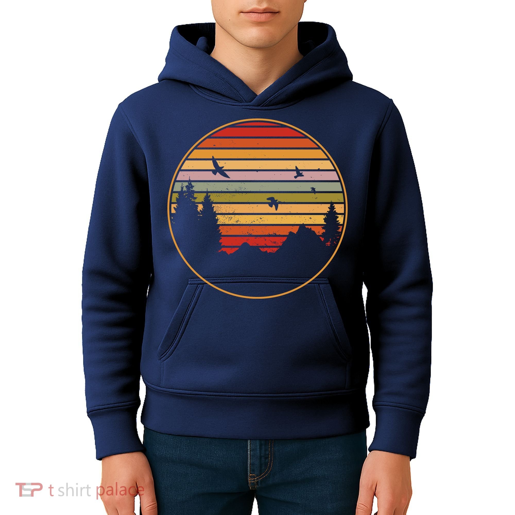 Retro Mountain Nature Sunset Kids Hoodie