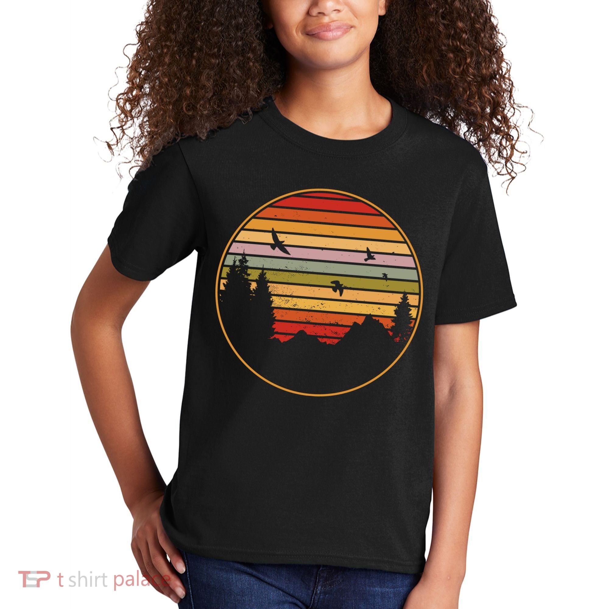 Retro Mountain Nature Sunset Kids T-Shirt