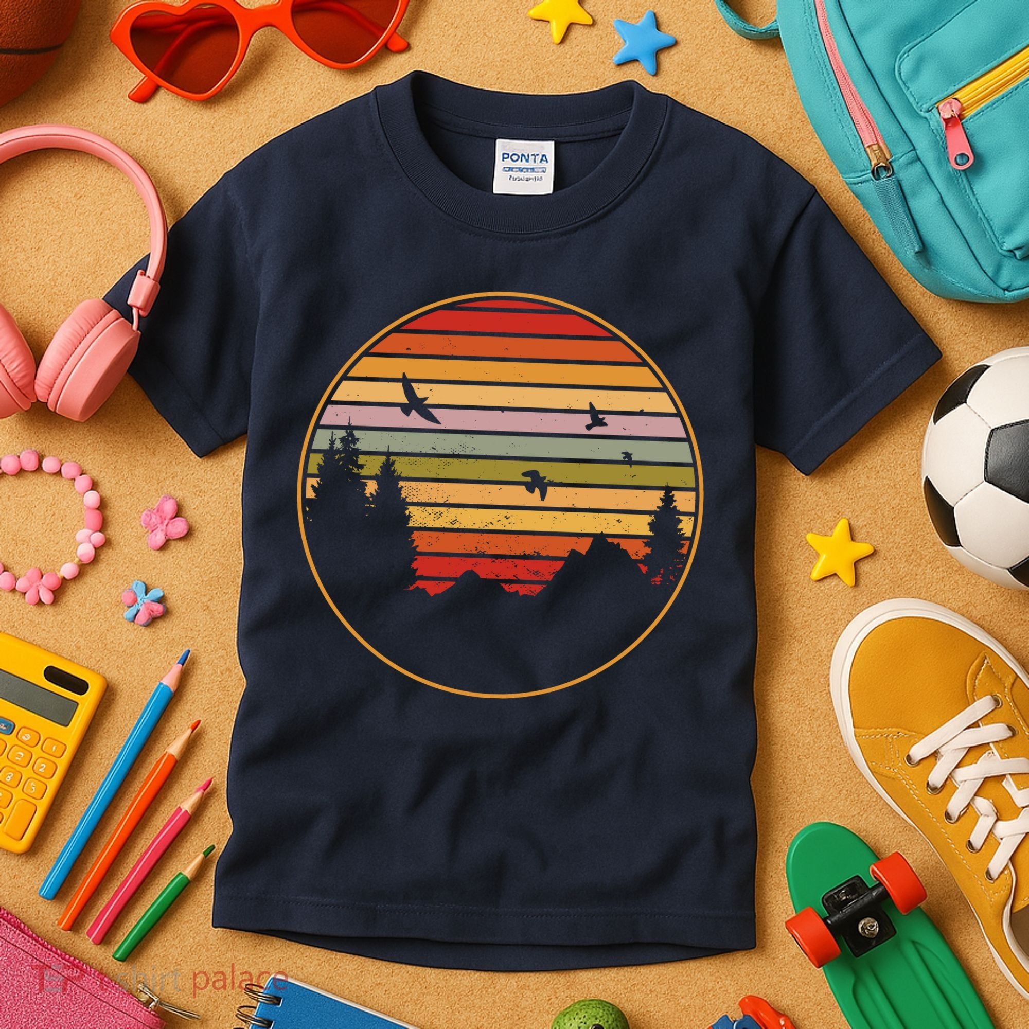 Retro Mountain Nature Sunset Kids T-Shirt