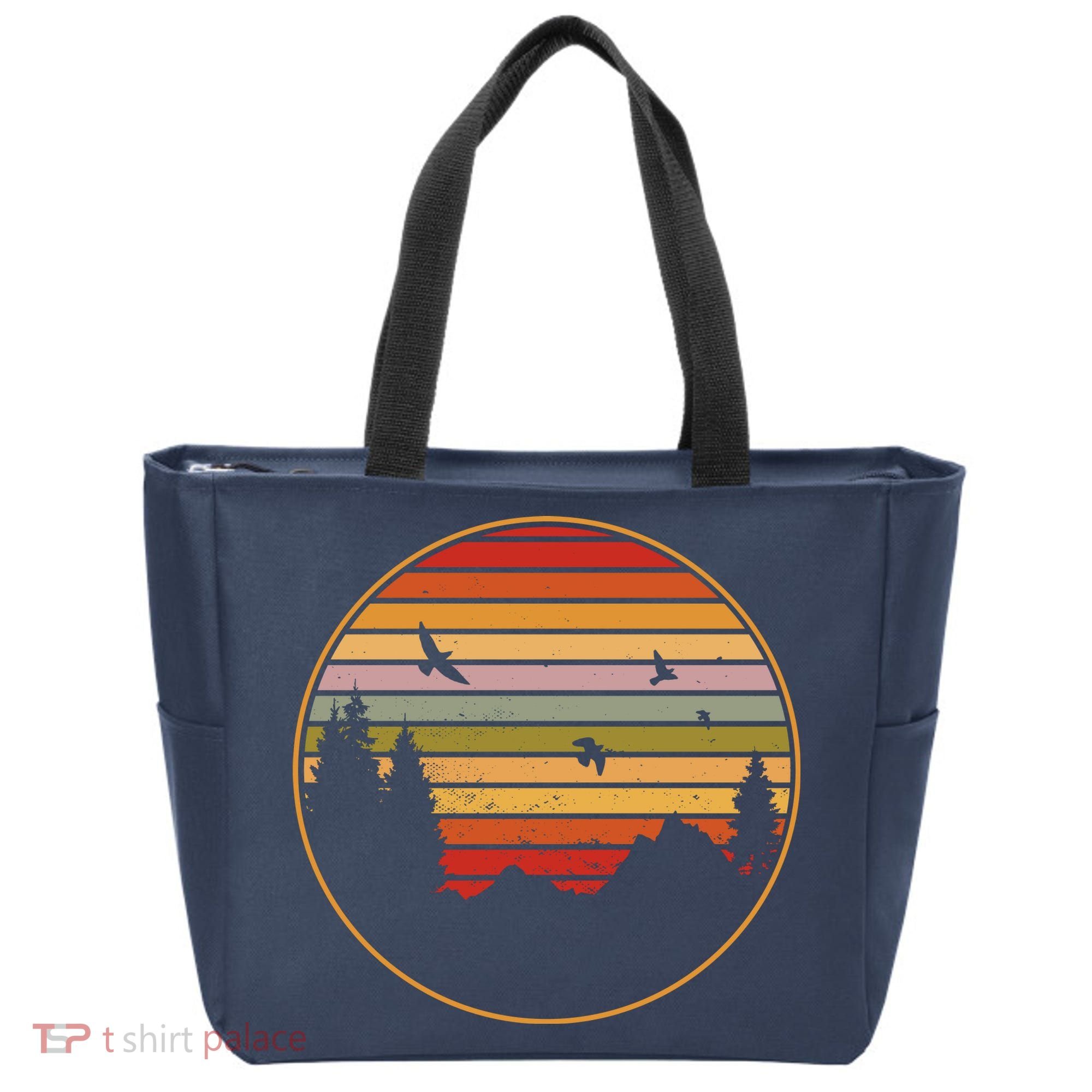 Retro Mountain Nature Sunset Tote Bag