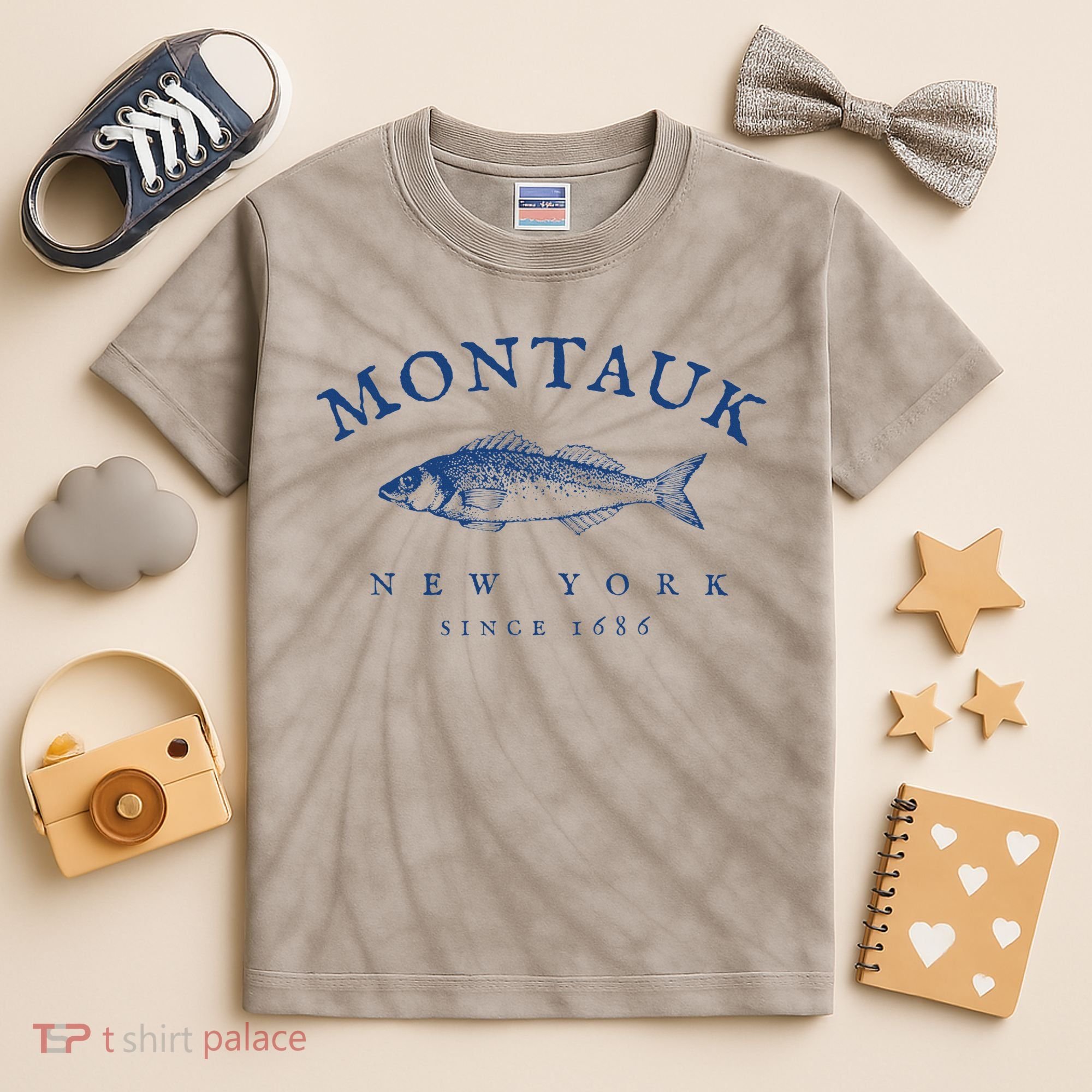 Retro Montauk New York Fishing Kids Tie-Dye T-Shirt