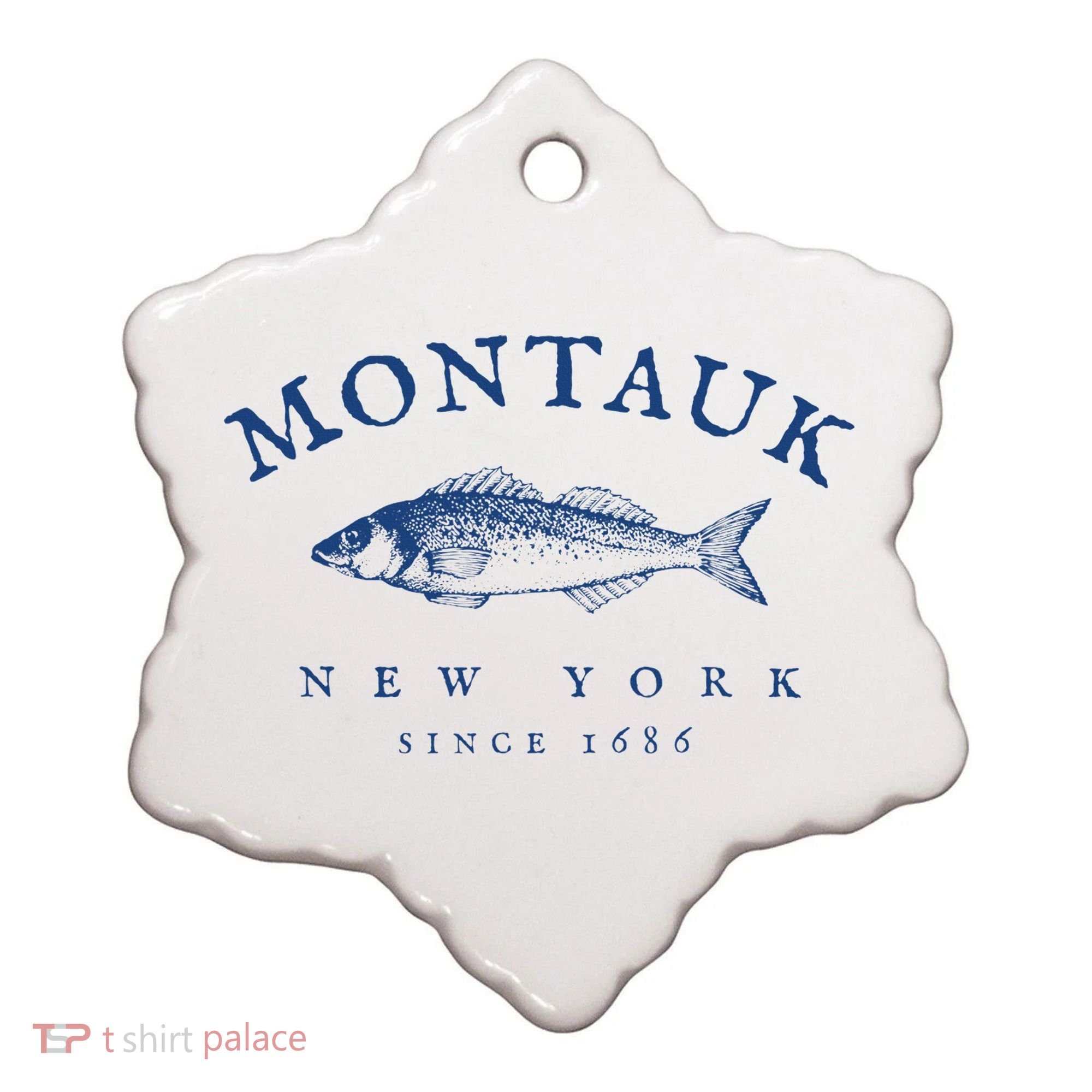 Retro Montauk New York Fishing Ceramic Ornament