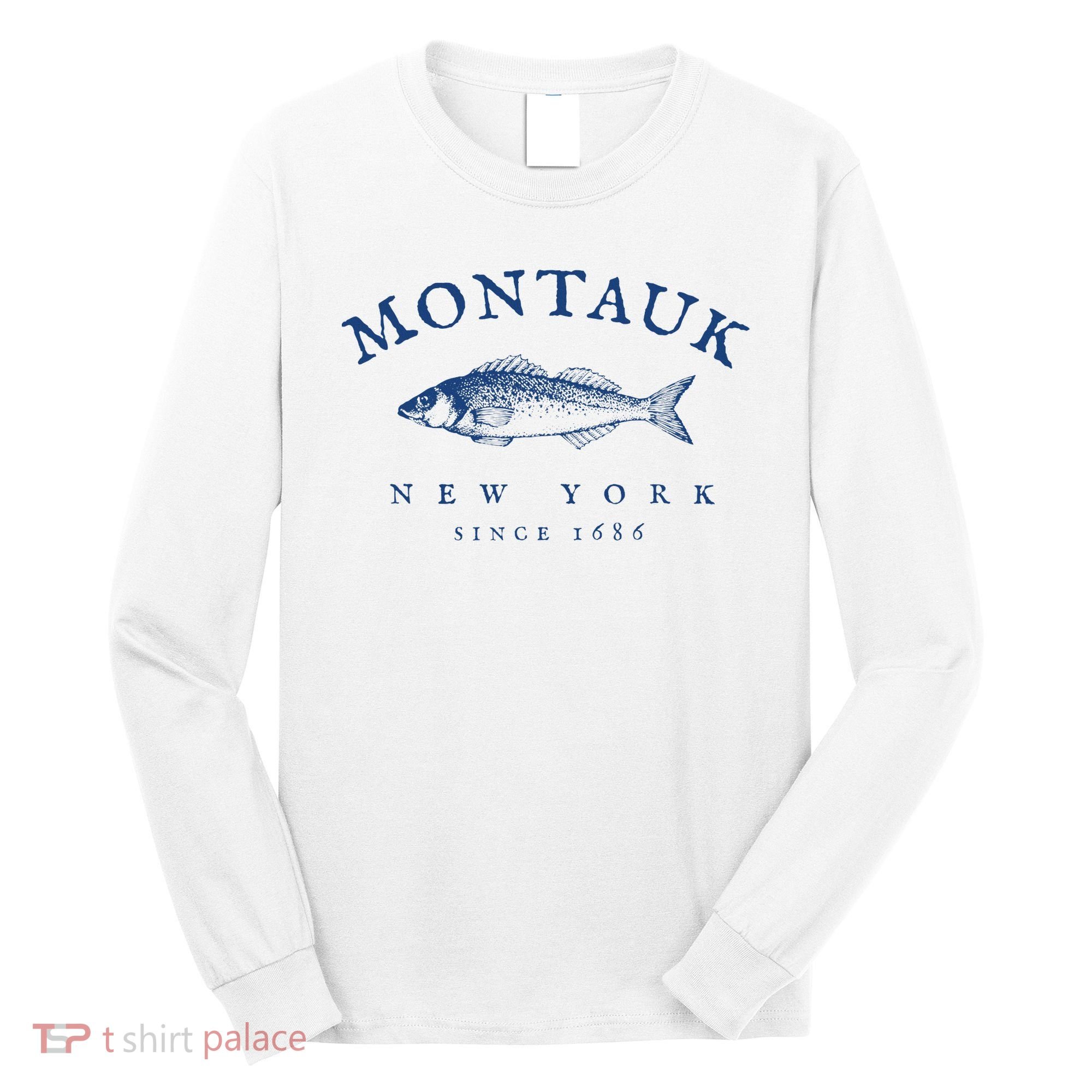 Retro Montauk New York Fishing Long Sleeve Shirt