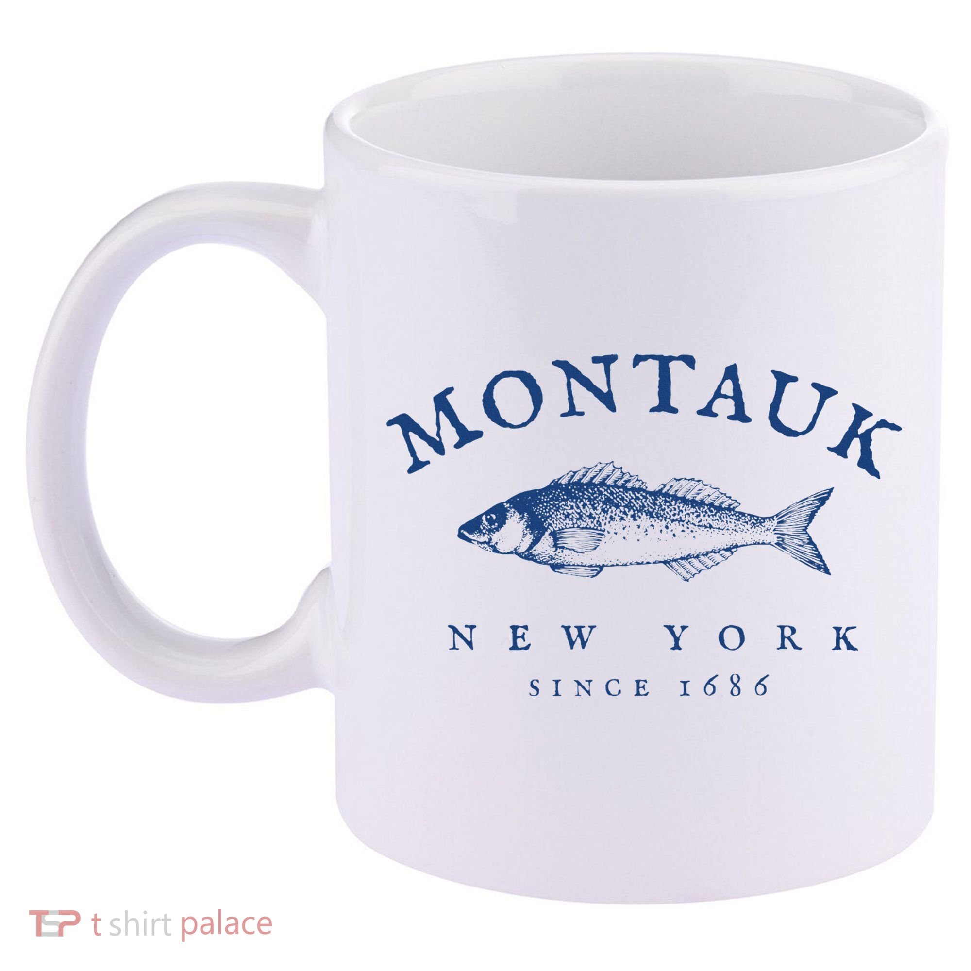 Retro Montauk New York Fishing 11oz C Handle Ceramic Mug