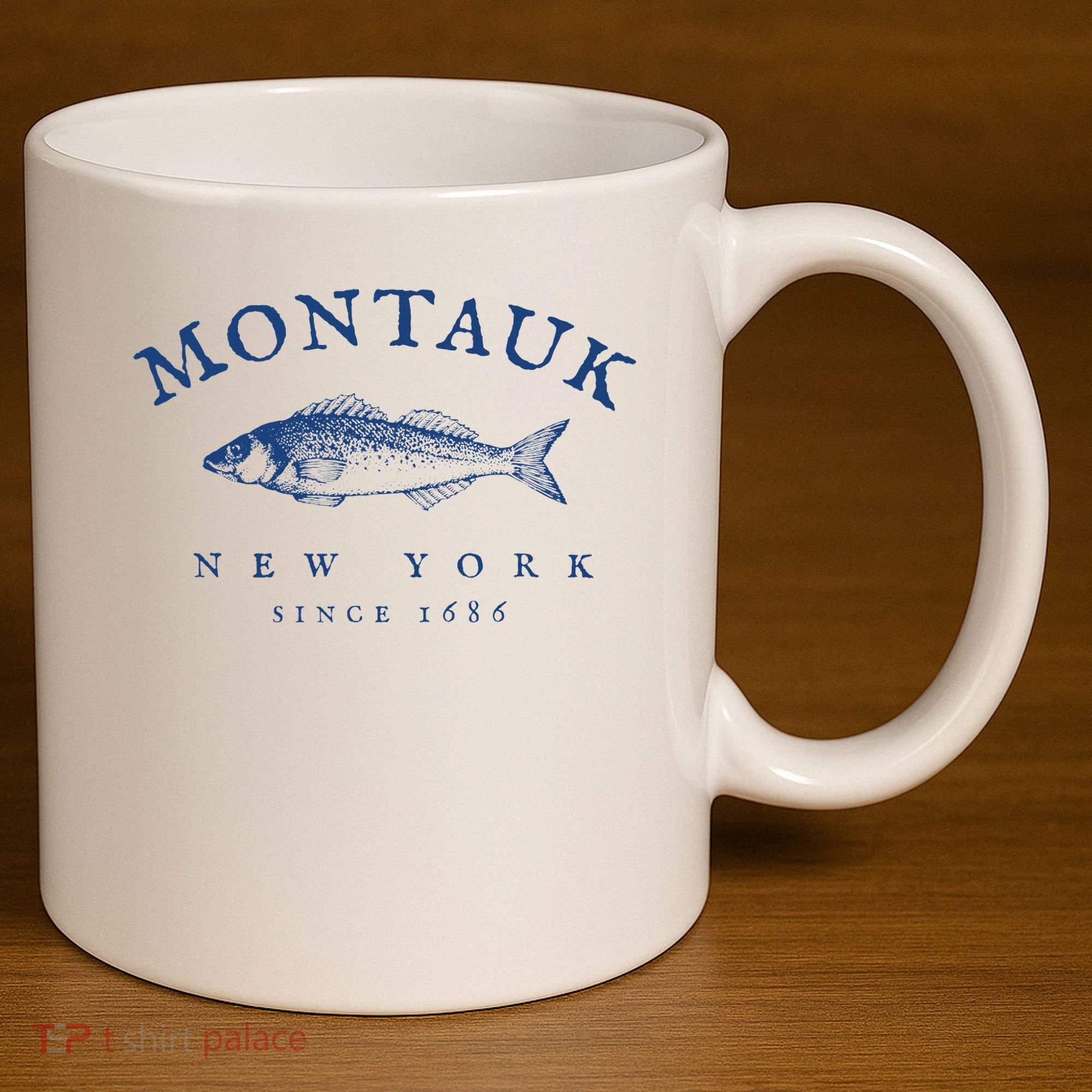 Retro Montauk New York Fishing 11oz C Handle Ceramic Mug