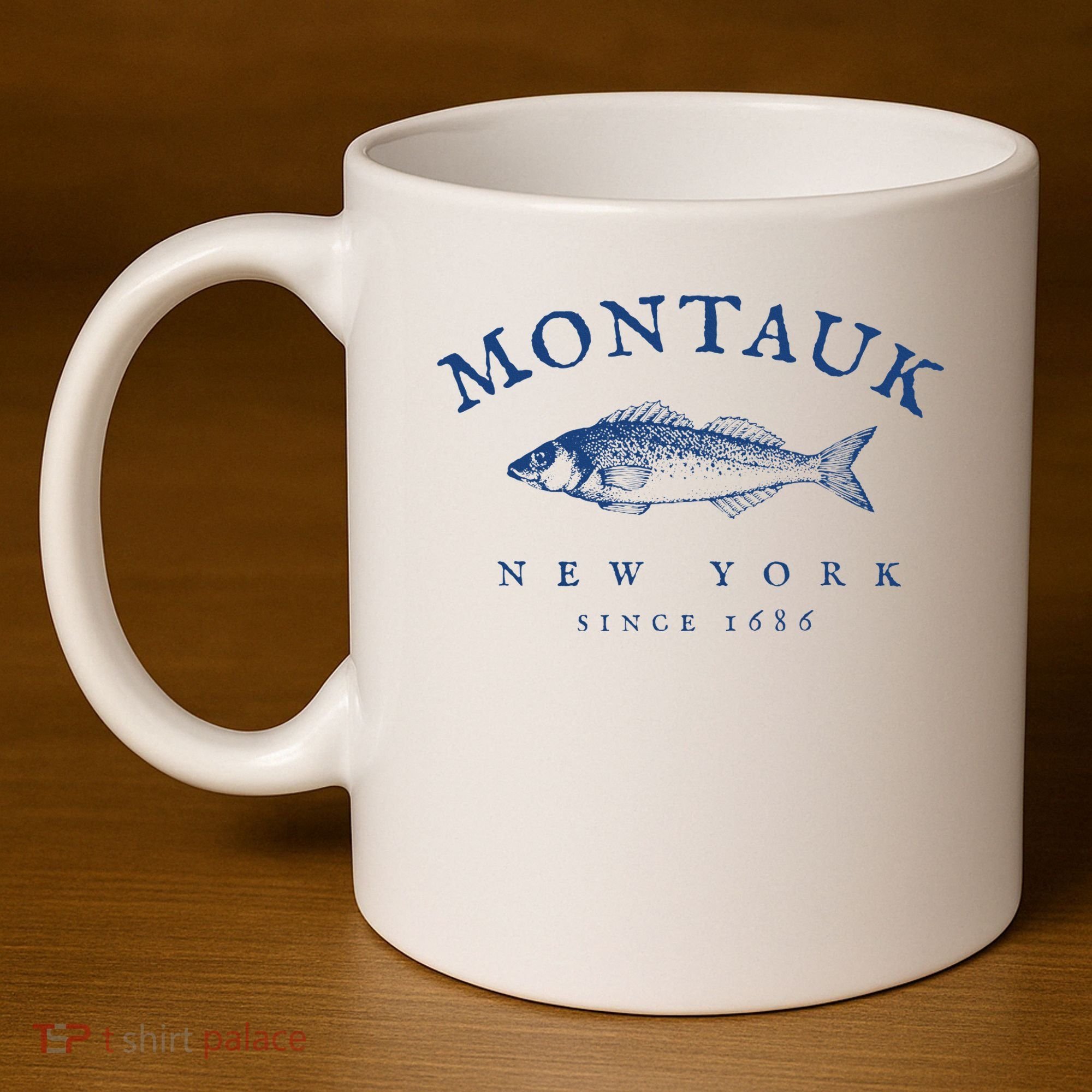 Retro Montauk New York Fishing 11oz C Handle Ceramic Mug