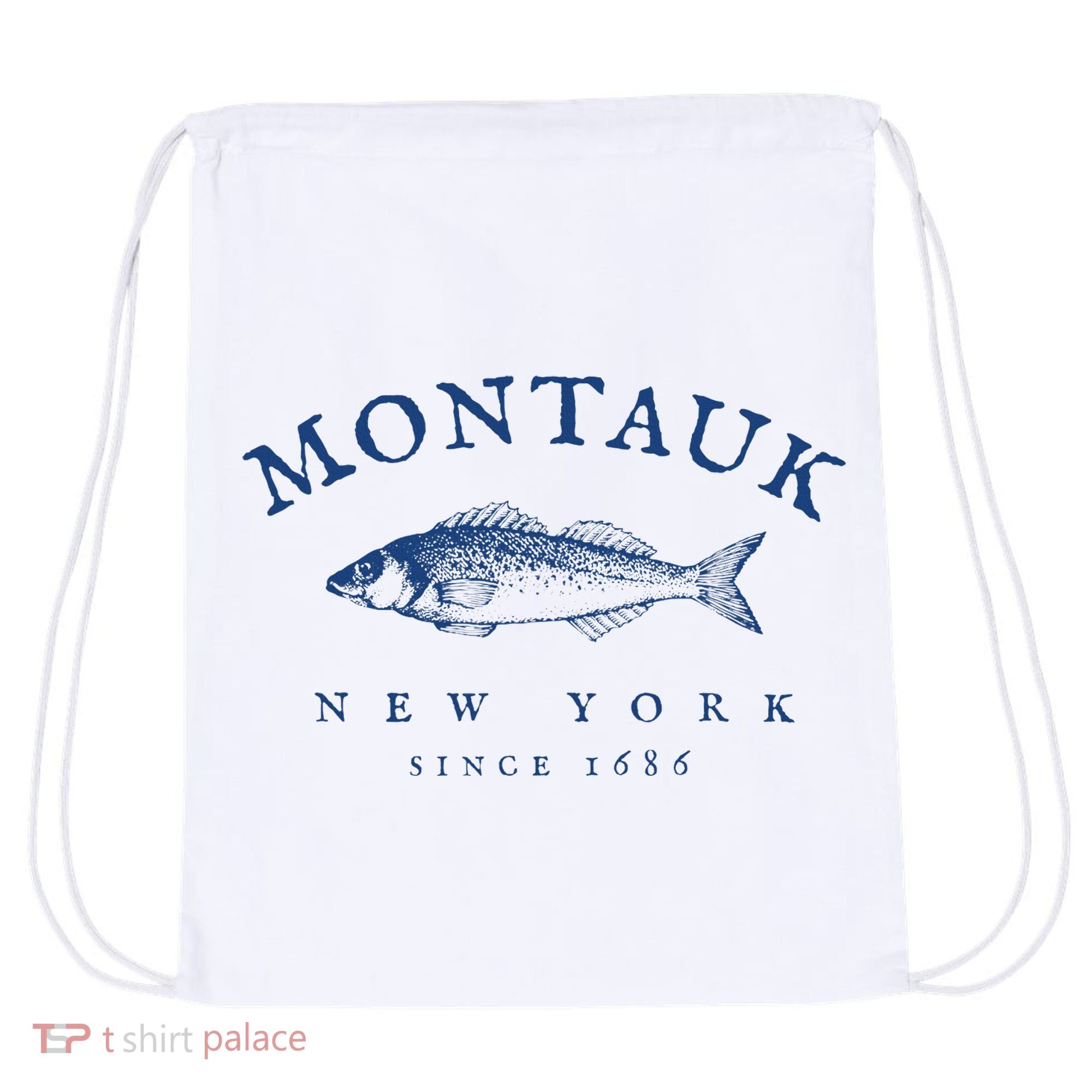 Retro Montauk New York Fishing Drawstring Bag