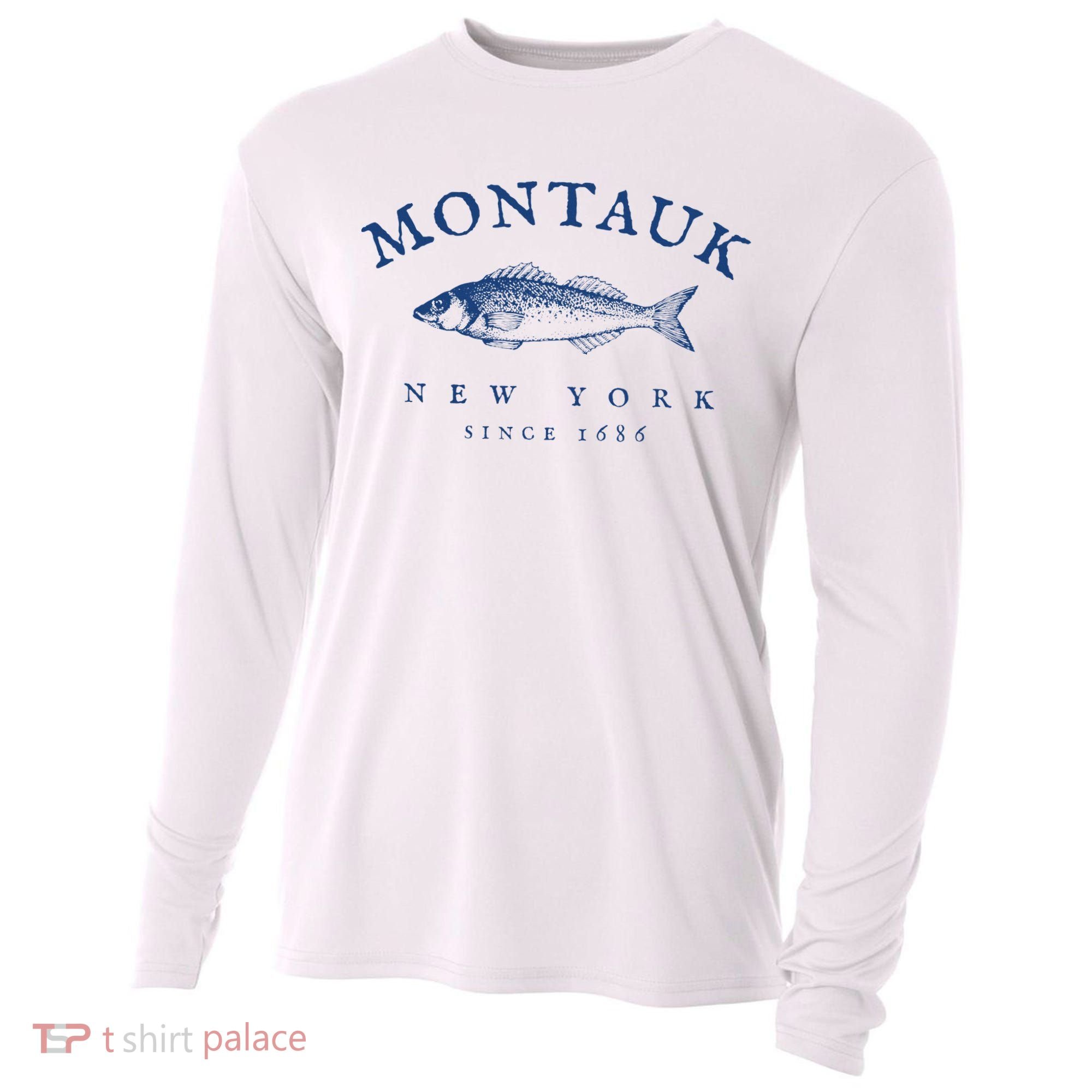 Retro Montauk New York Fishing Cooling Performance Long Sleeve Crew