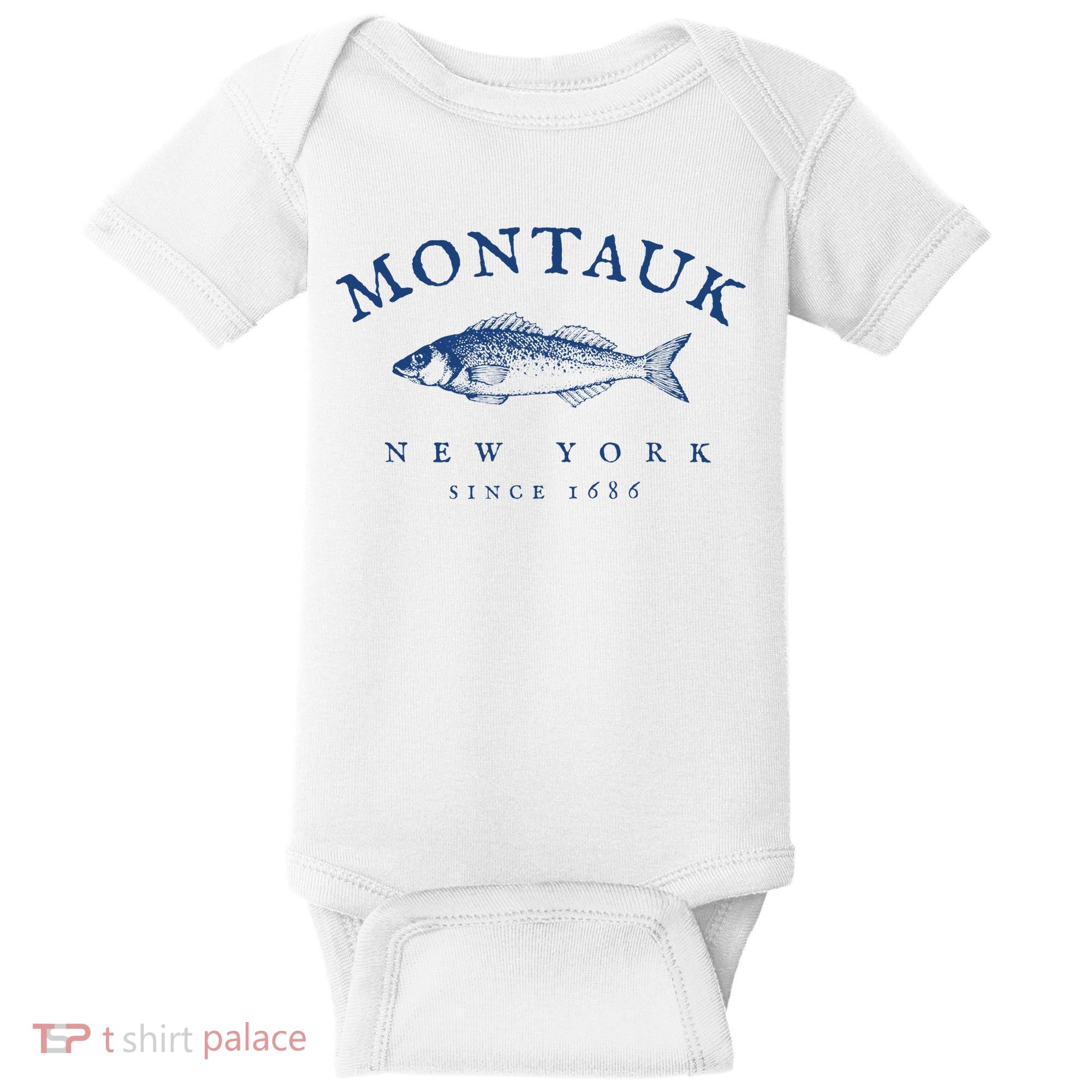 Retro Montauk New York Fishing Baby Bodysuit