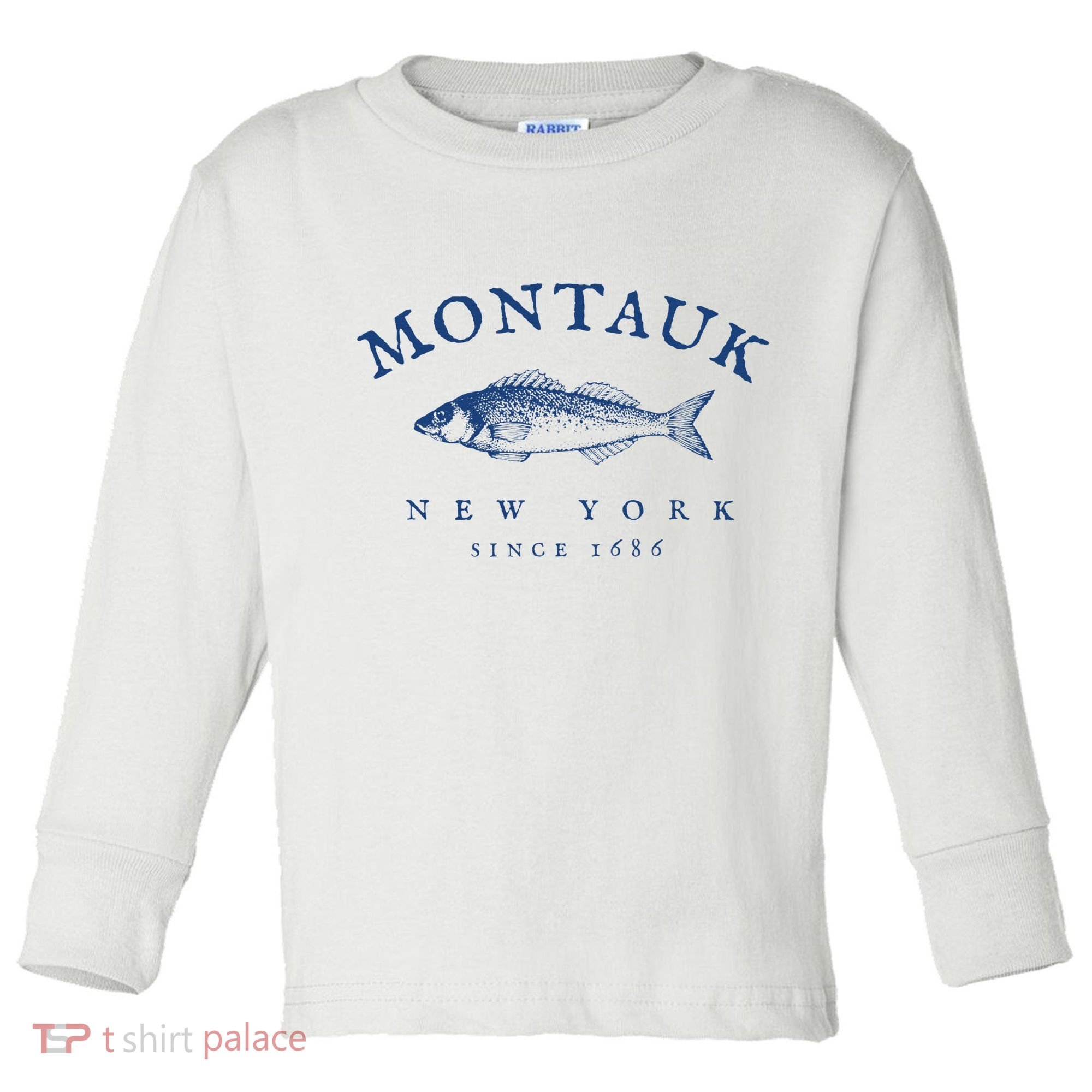 Retro Montauk New York Fishing Toddler Long Sleeve Shirt
