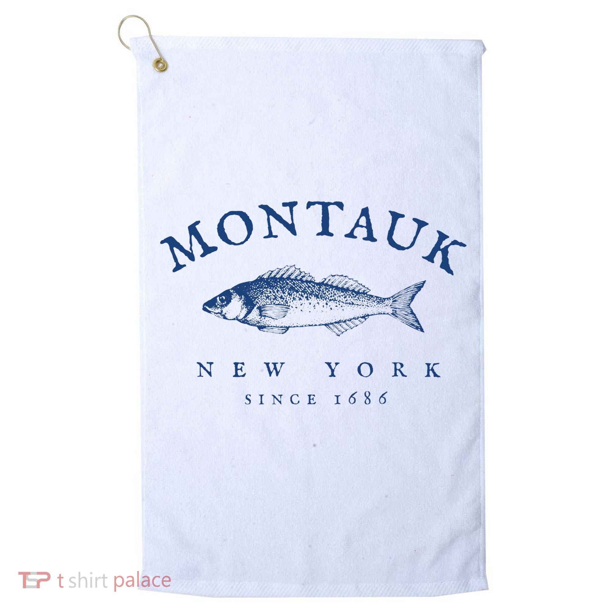 Retro Montauk New York Fishing Golf Towel