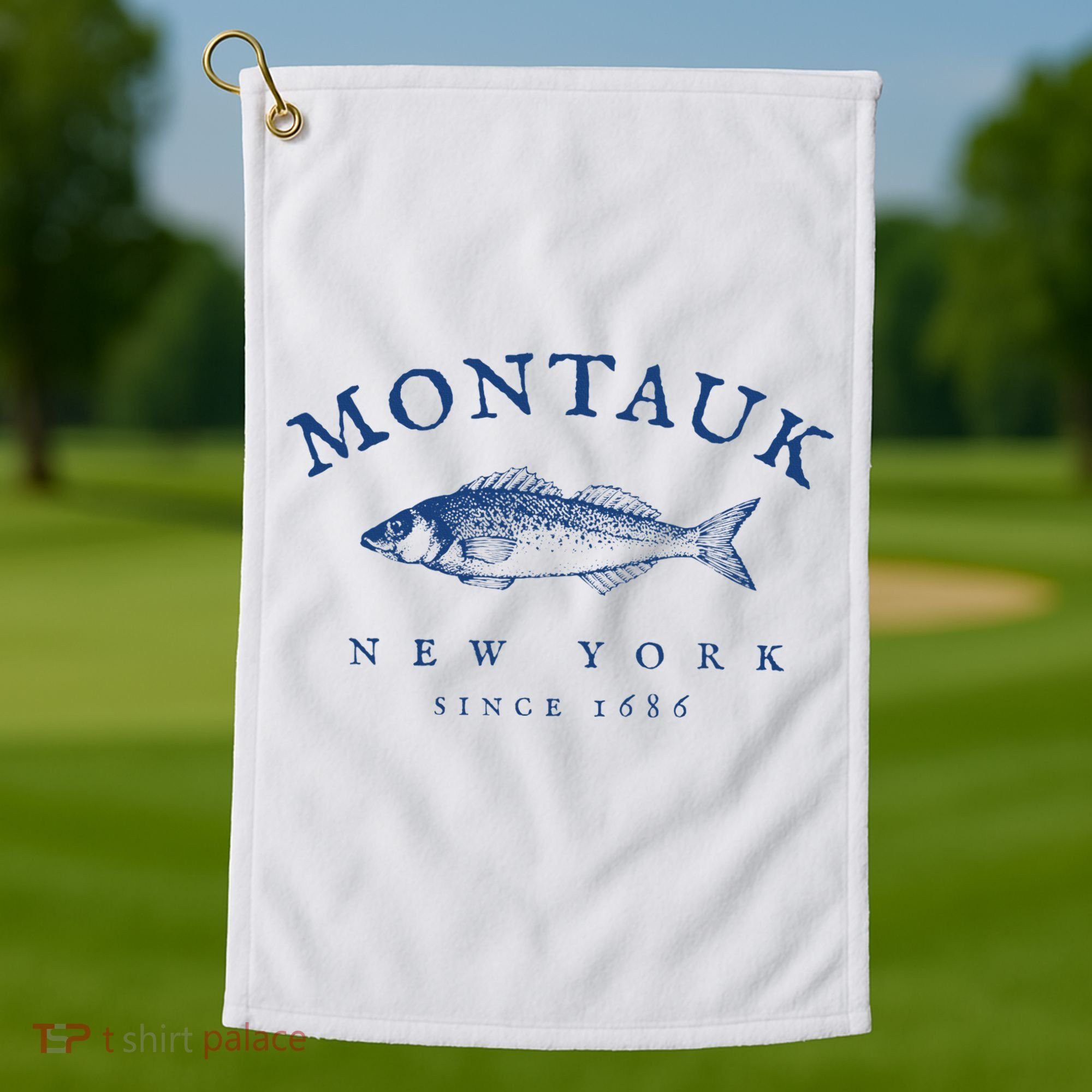 Retro Montauk New York Fishing Golf Towel