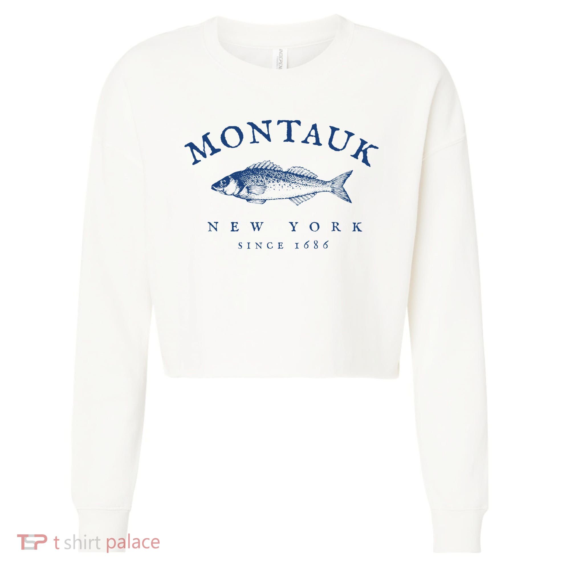 Retro Montauk New York Fishing Cropped Pullover Crew