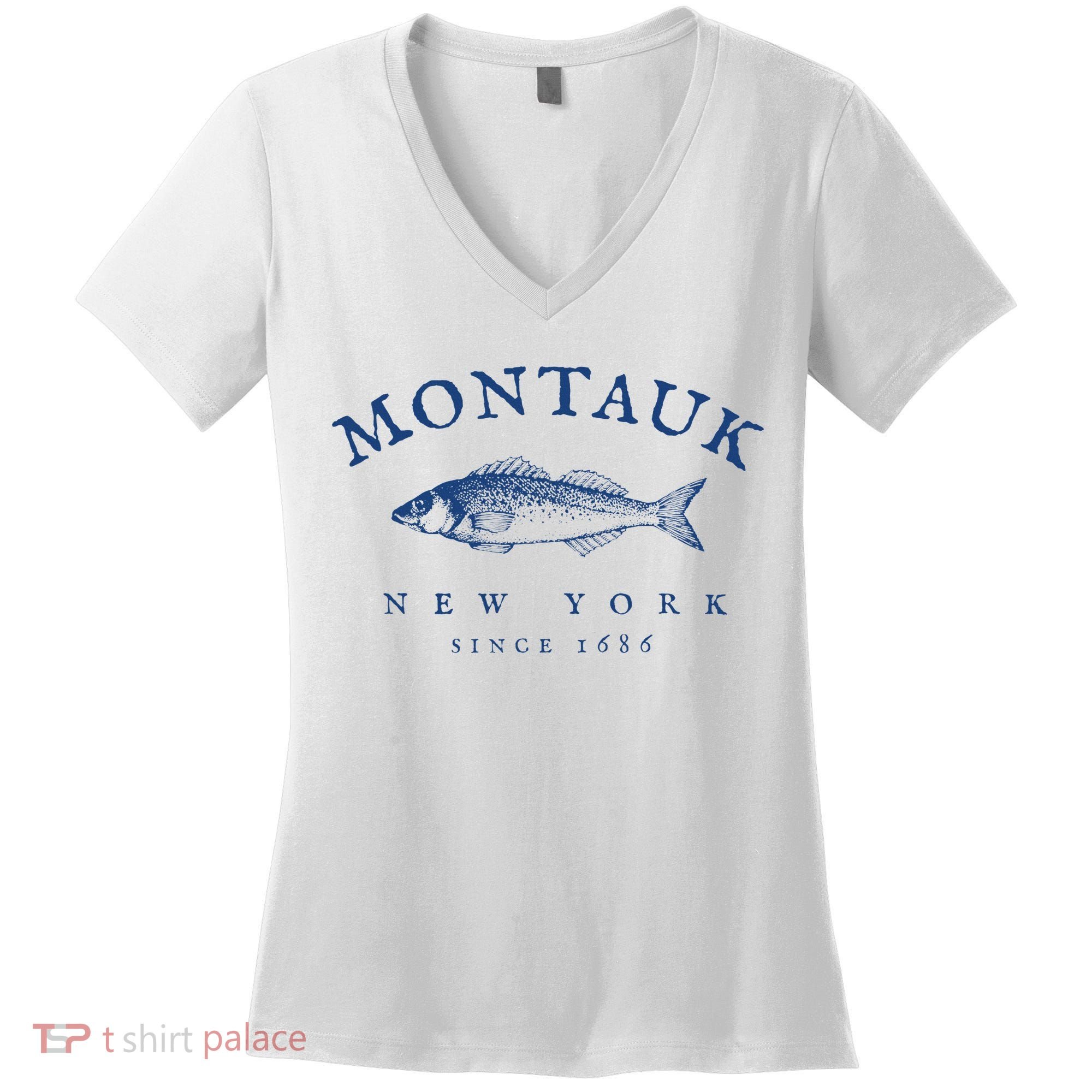 Retro Montauk New York Fishing Women's V-Neck T-Shirt