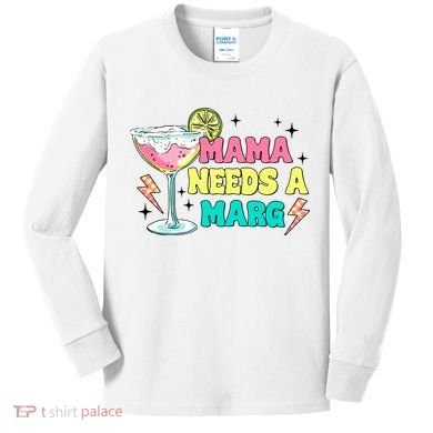 Retro Mama Needs A Marg Margarita Kids Long Sleeve Shirt