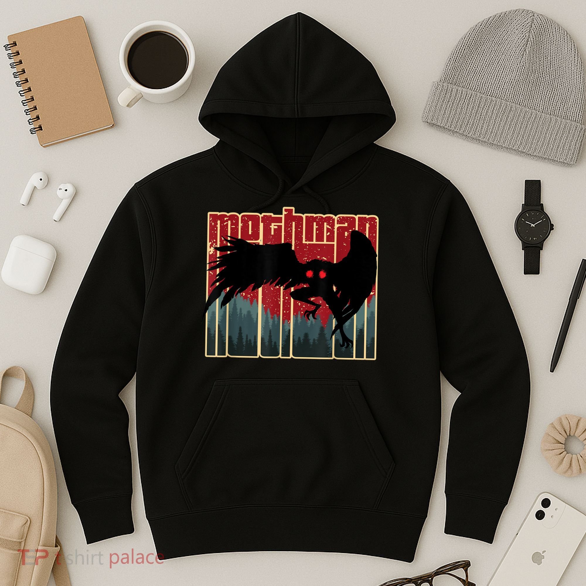 Retro Mothman Original West Virginia Cryptid Artwork Hoodie