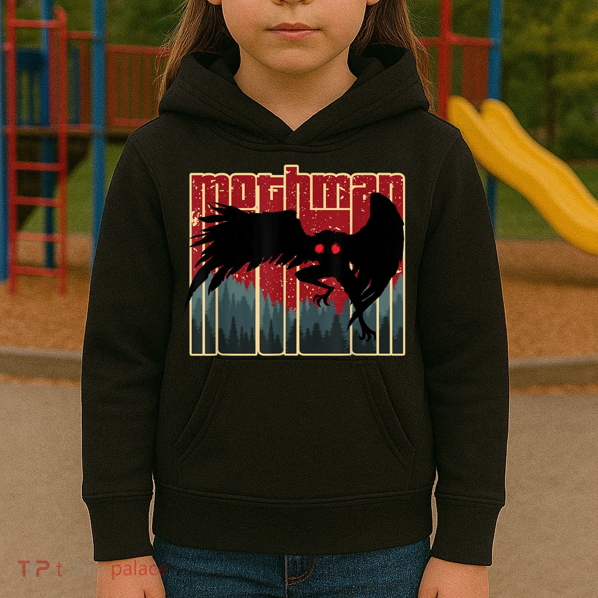 Retro Mothman Original West Virginia Cryptid Artwork Kids Hoodie