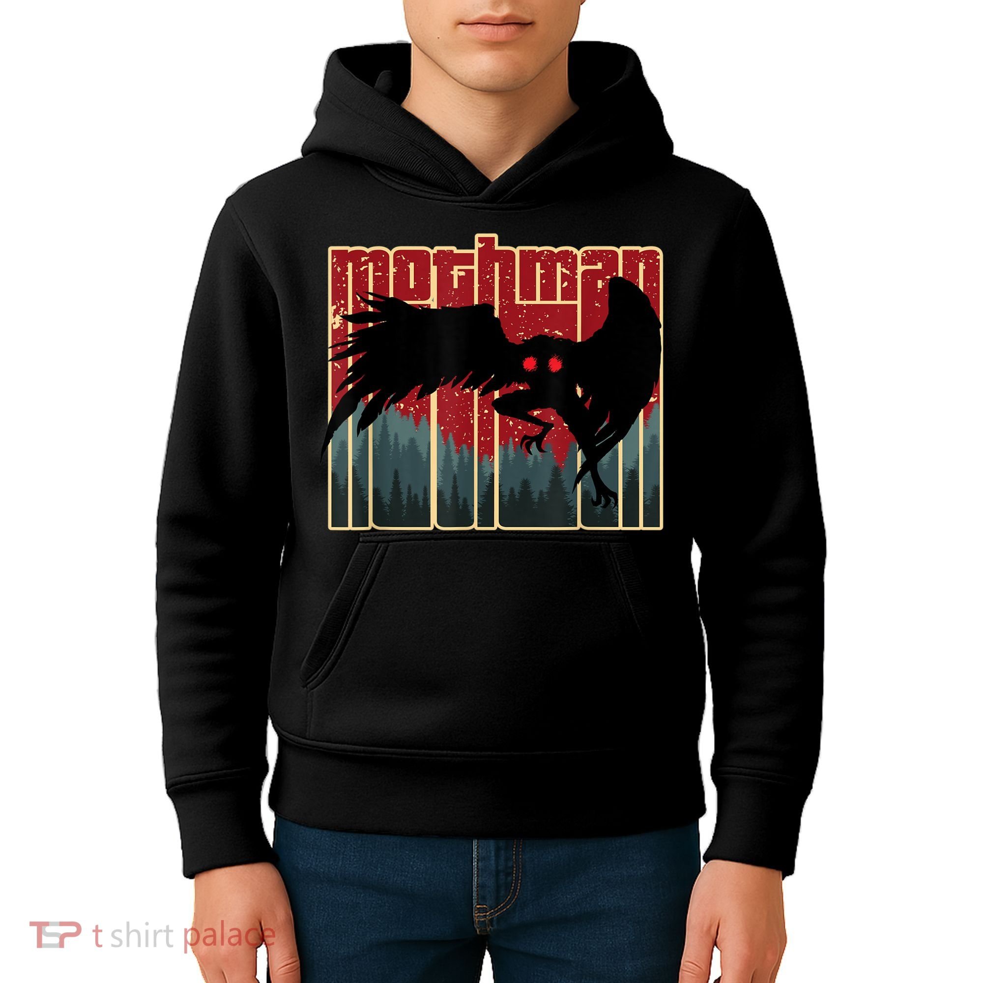 Retro Mothman Original West Virginia Cryptid Artwork Kids Hoodie