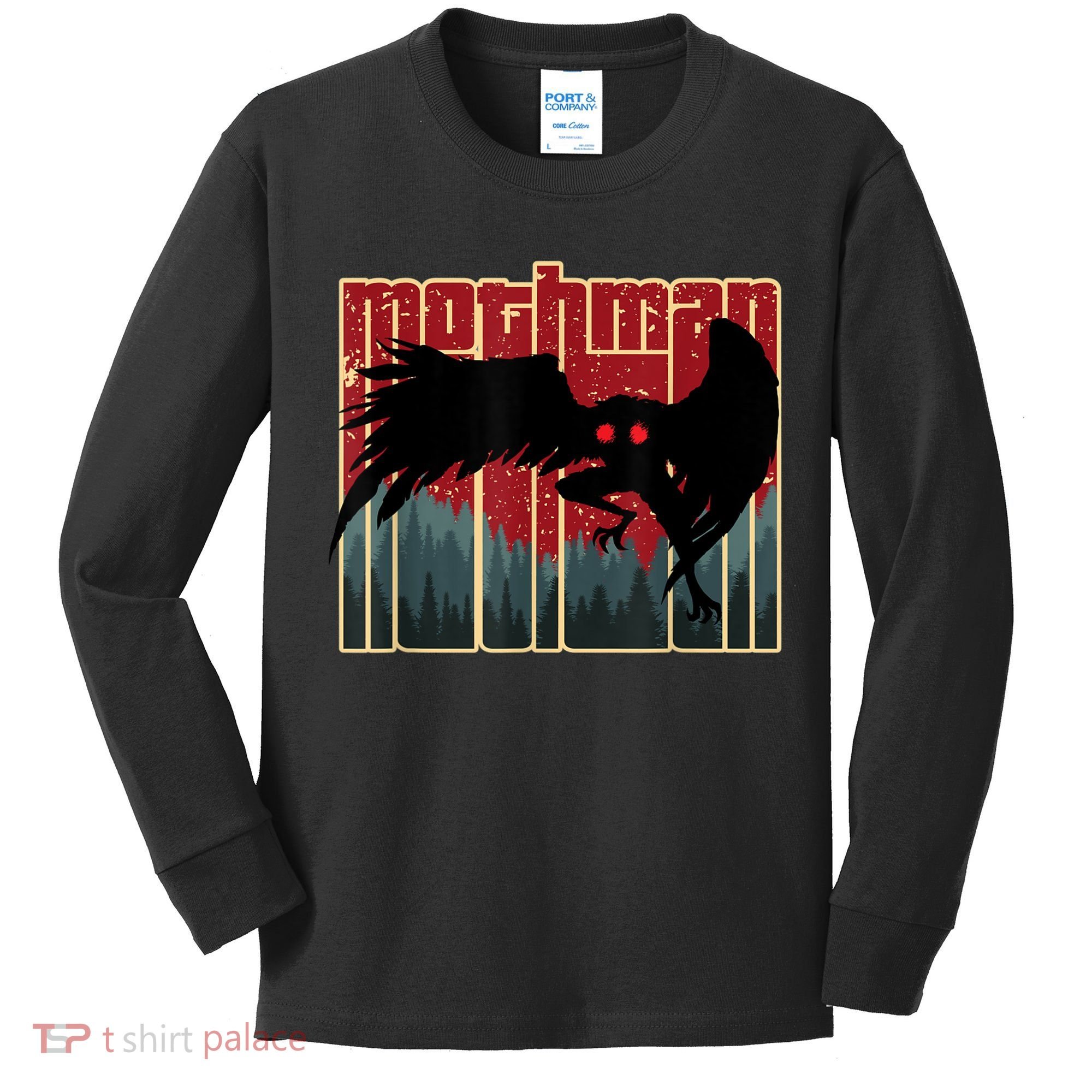 Retro Mothman Original West Virginia Cryptid Artwork Kids Long Sleeve Shirt
