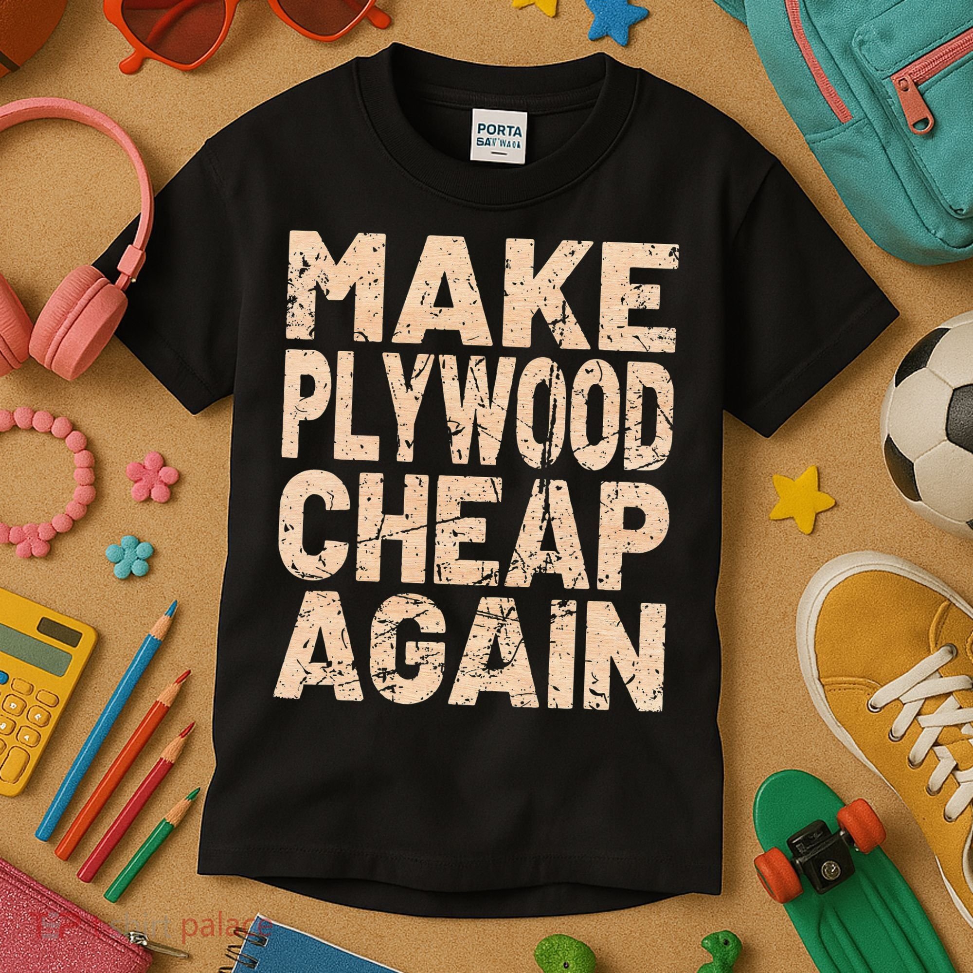 Retro Make Plywood Cheap Again Builder Carpenter Flooring Kids T-Shirt