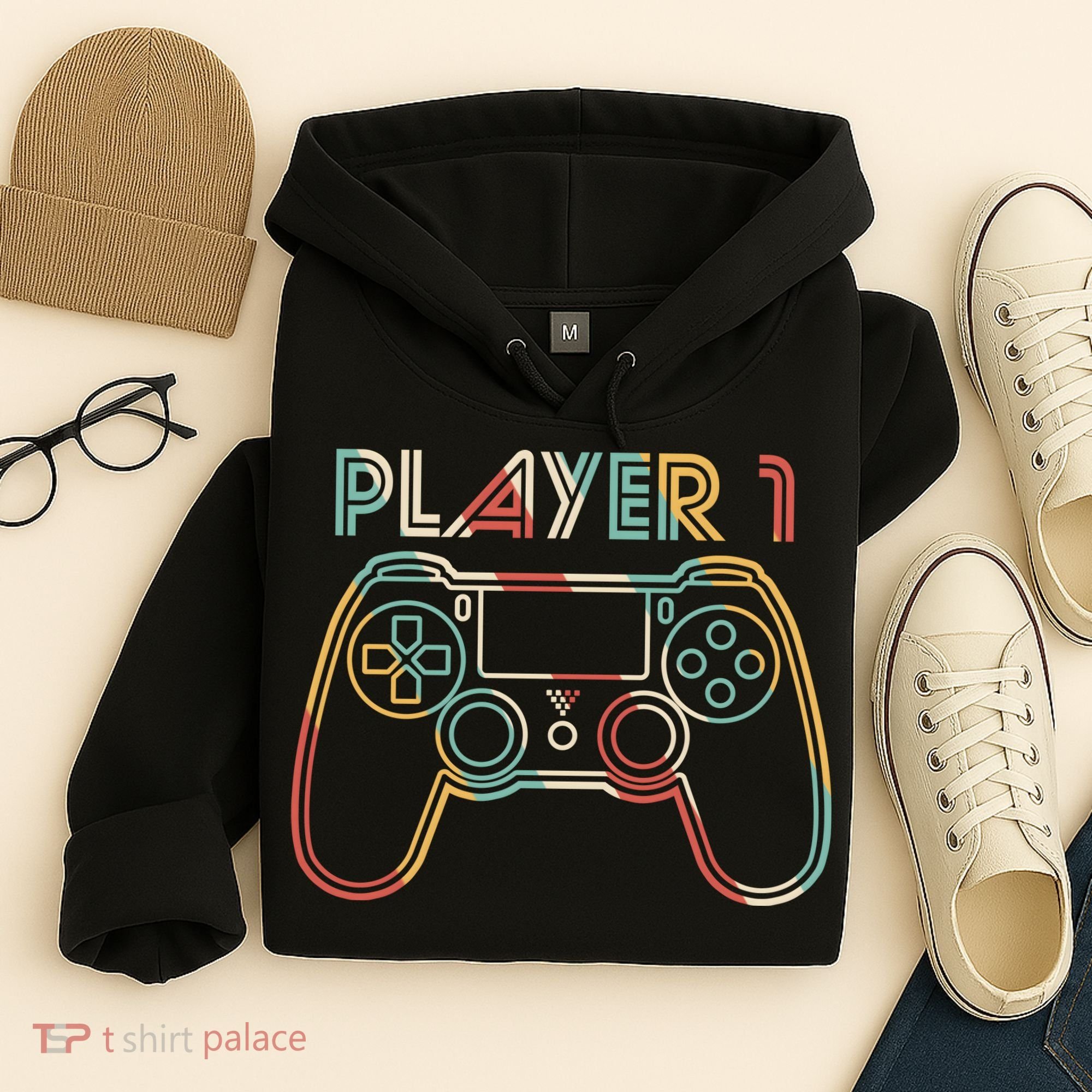 Retro Matching Player 1 Video Gamer Hoodie