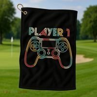 Retro Matching Player 1 Video Gamer Golf Towel thumb 1