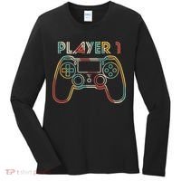 Retro Matching Player 1 Video Gamer Women's Long Sleeve Shirt thumb 0