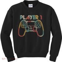 Retro Matching Player 1 Video Gamer Kids Sweatshirt thumb 0