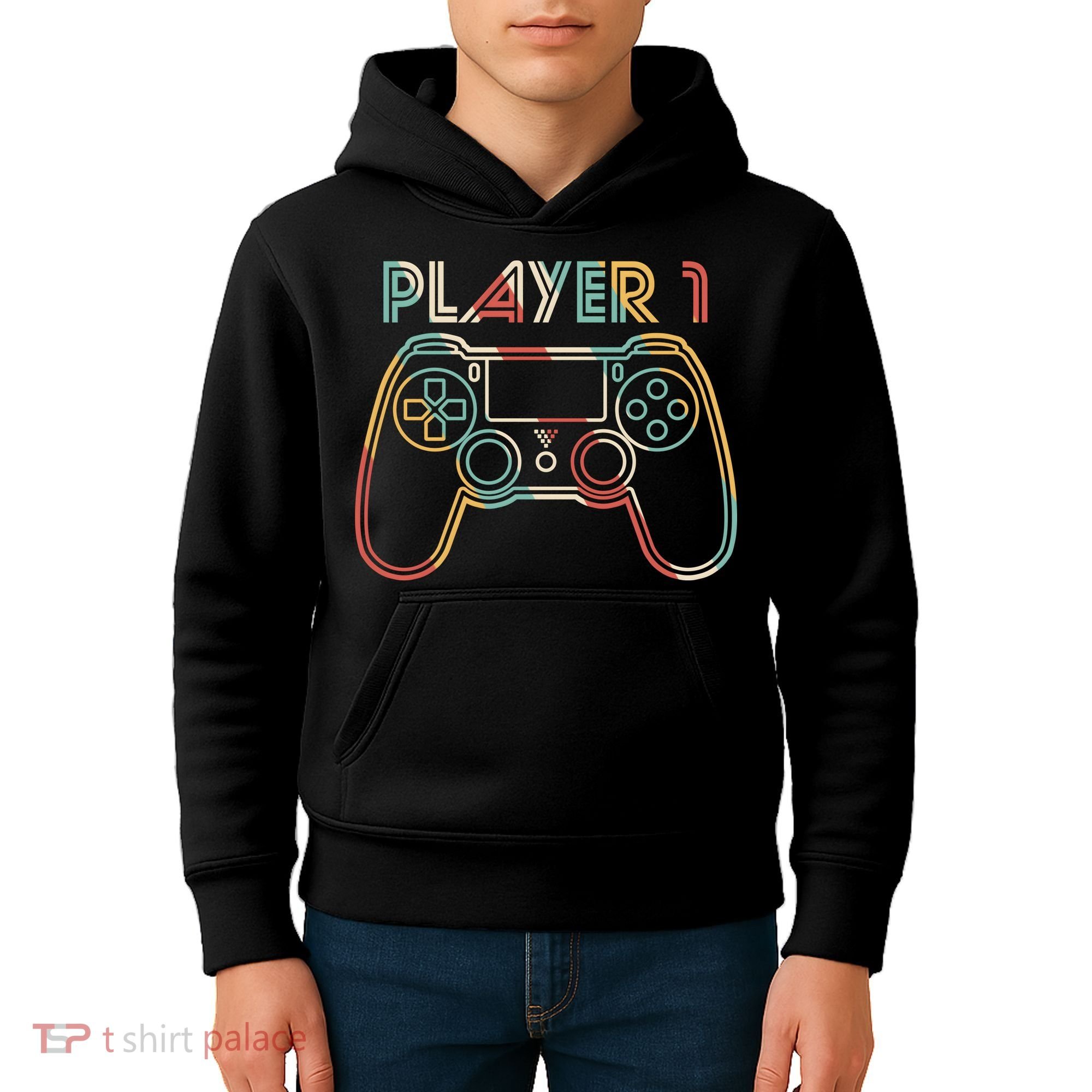 Retro Matching Player 1 Video Gamer Kids Hoodie