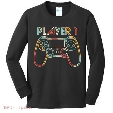 Retro Matching Player 1 Video Gamer Kids Long Sleeve Shirt