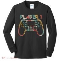 Retro Matching Player 1 Video Gamer Kids Long Sleeve Shirt thumb 0