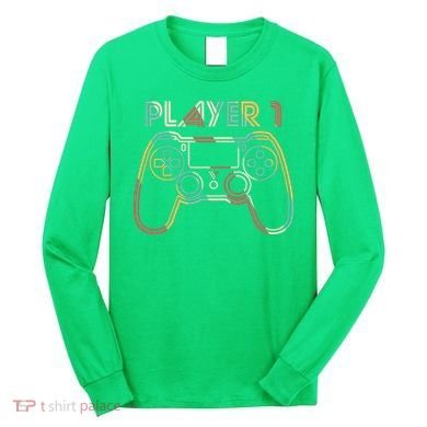 Retro Matching Player 1 Video Gamer Long Sleeve Shirt