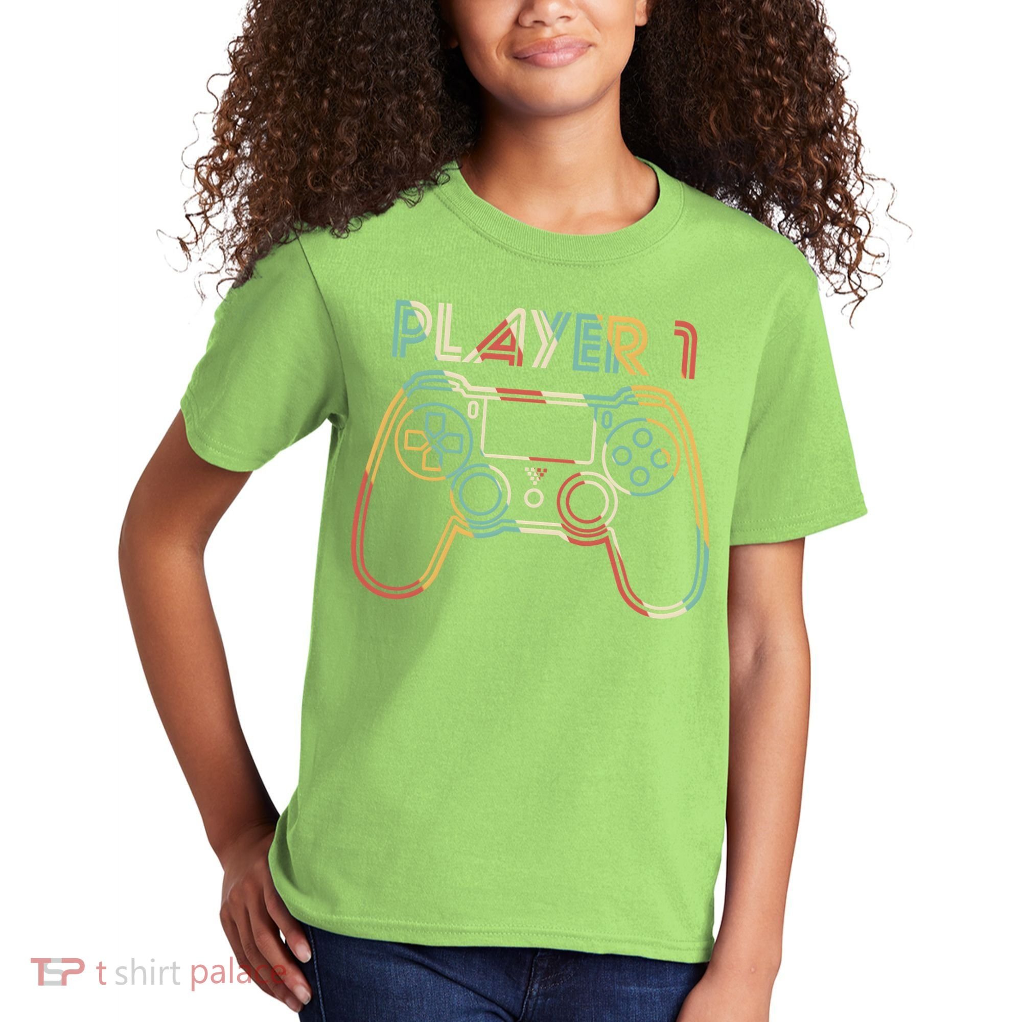 Retro Matching Player 1 Video Gamer Kids T-Shirt