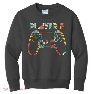 Retro Matching Player 2 Video Gamer Kids Sweatshirt