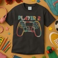 Retro Matching Player 2 Video Gamer Kids T-Shirt thumb 3