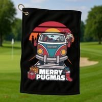 Retro Merry Pugmas Golf Towel thumb 1