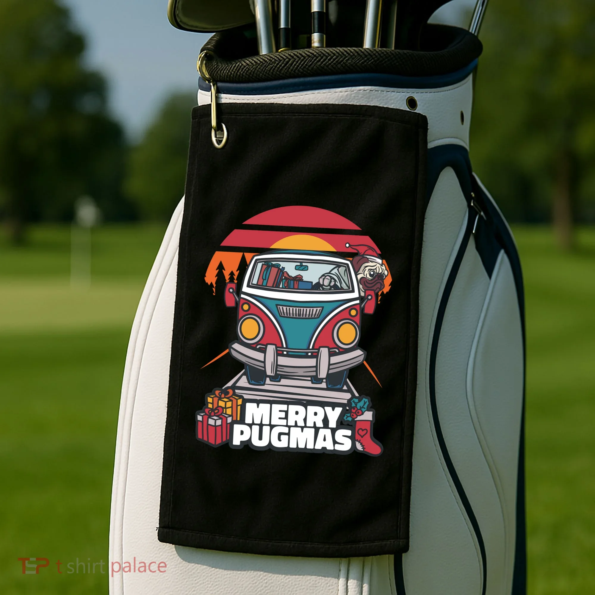 Retro Merry Pugmas Golf Towel