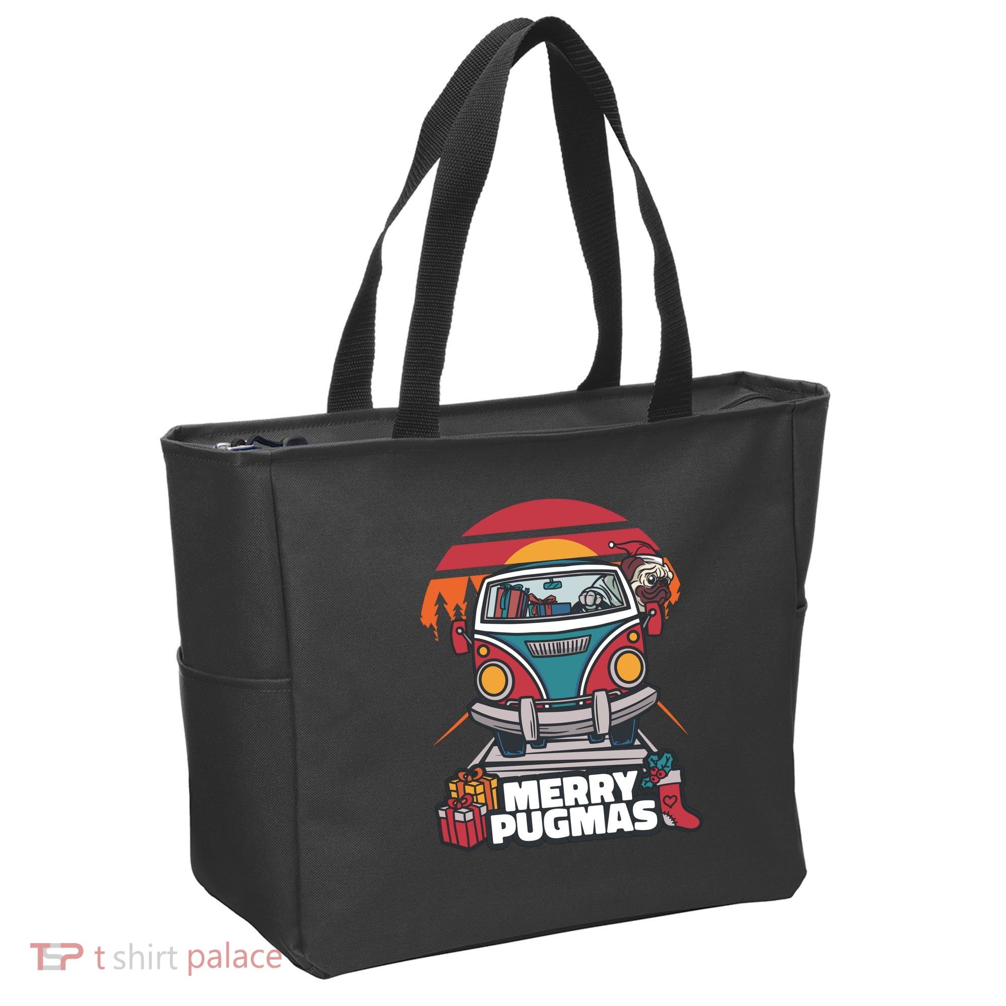 Retro Merry Pugmas Tote Bag