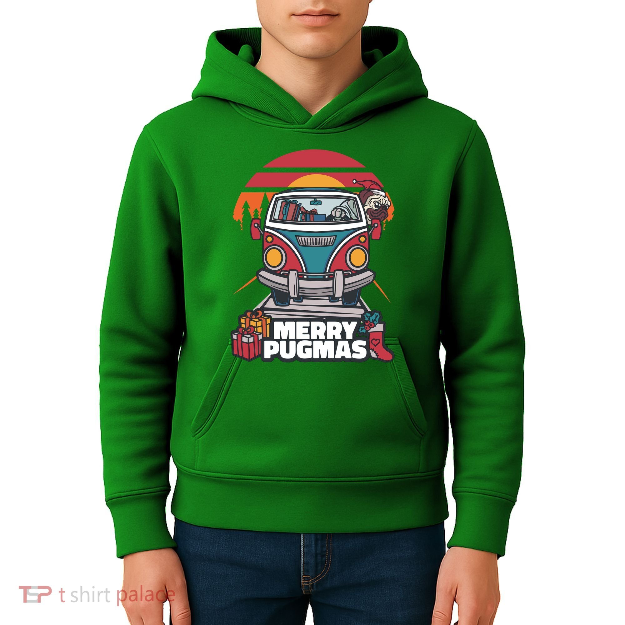 Retro Merry Pugmas Kids Hoodie