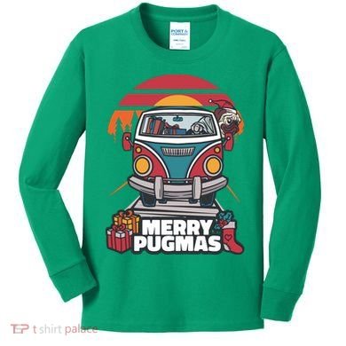 Retro Merry Pugmas Kids Long Sleeve Shirt