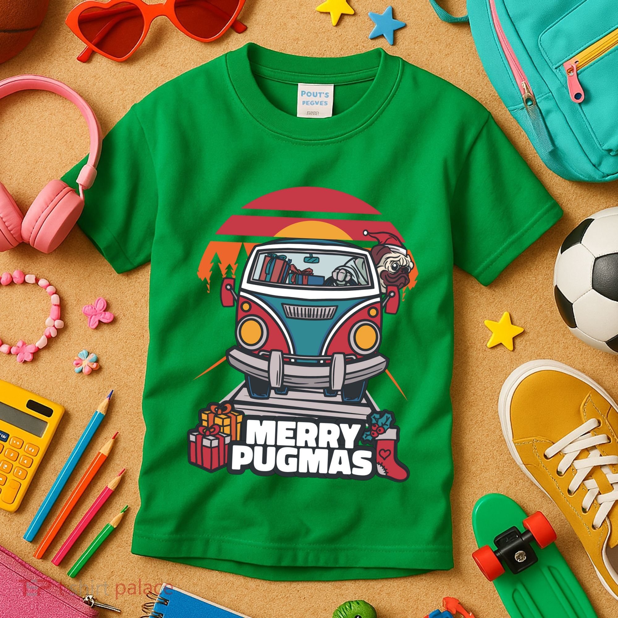 Retro Merry Pugmas Kids T-Shirt