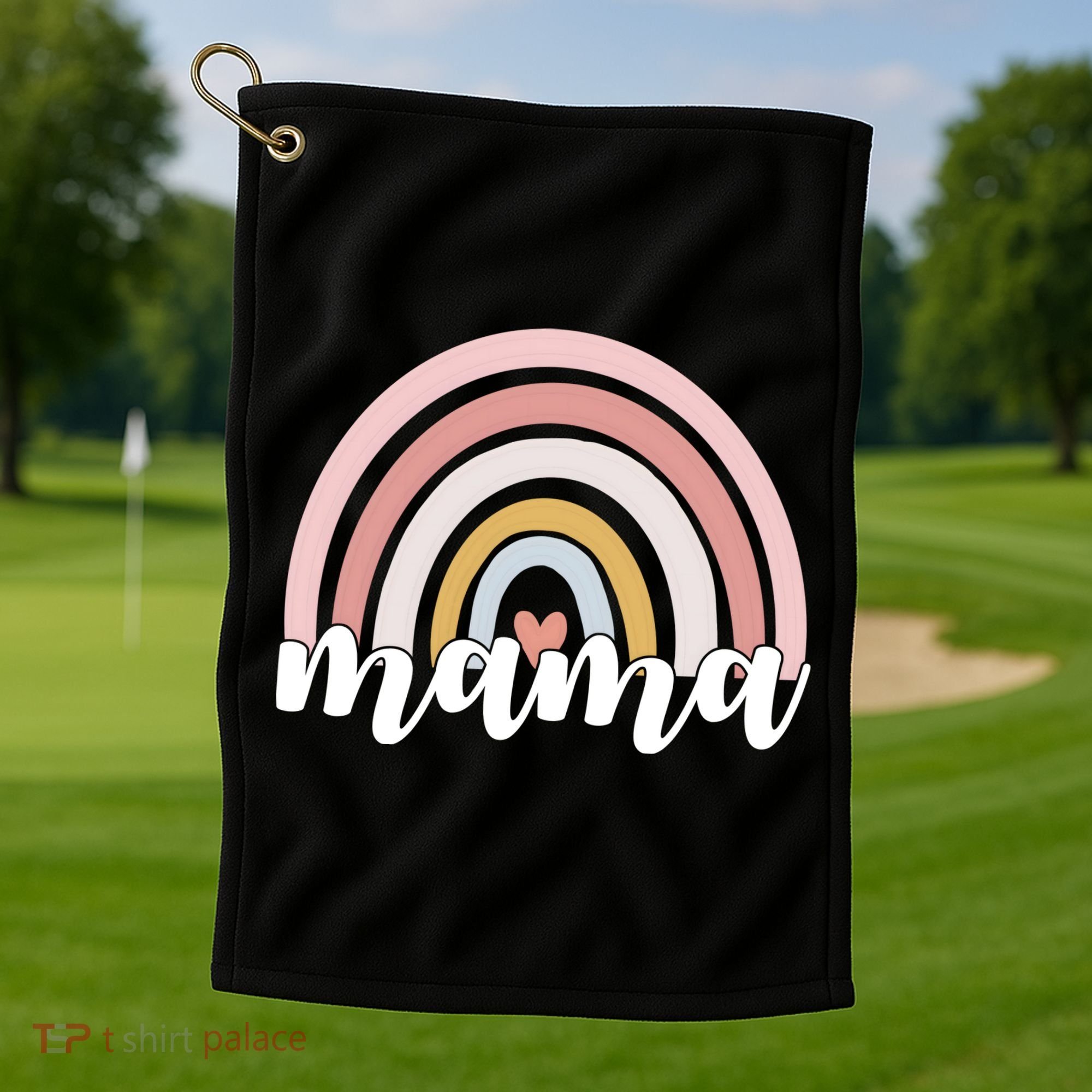 Retro Mama Pink Rainbow Cute Mothers Day Golf Towel