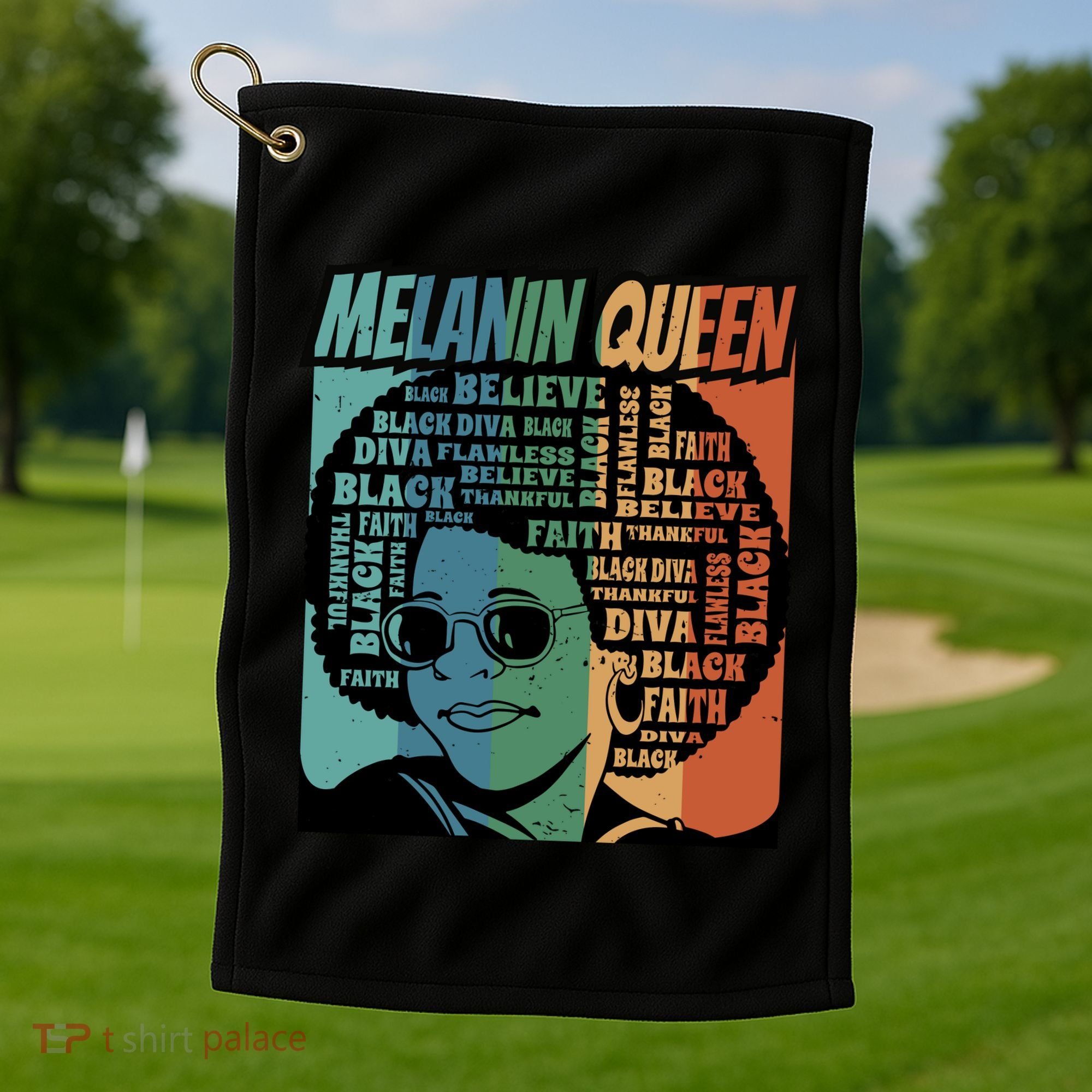 Retro Melanin Queen Quote Golf Towel