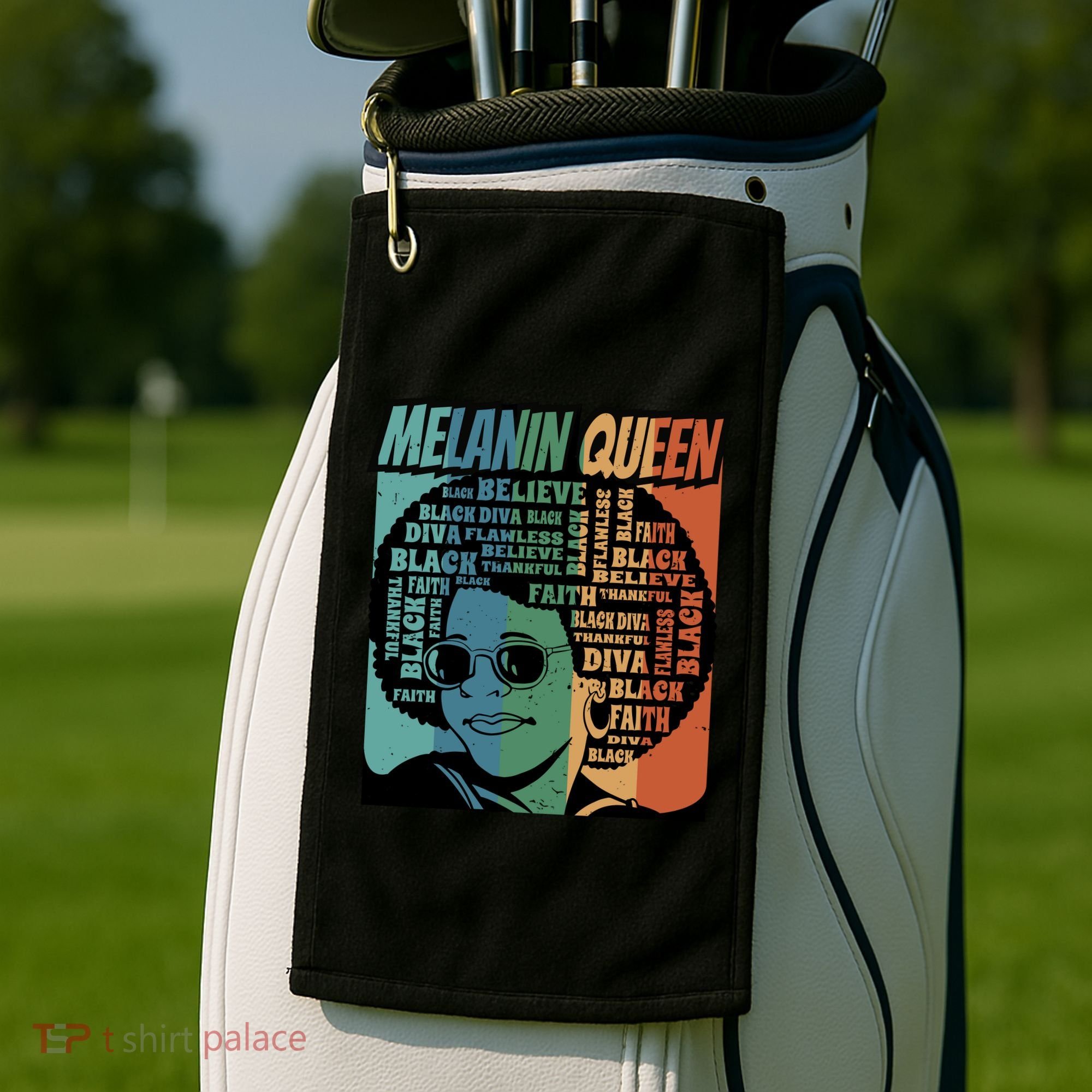 Retro Melanin Queen Quote Golf Towel