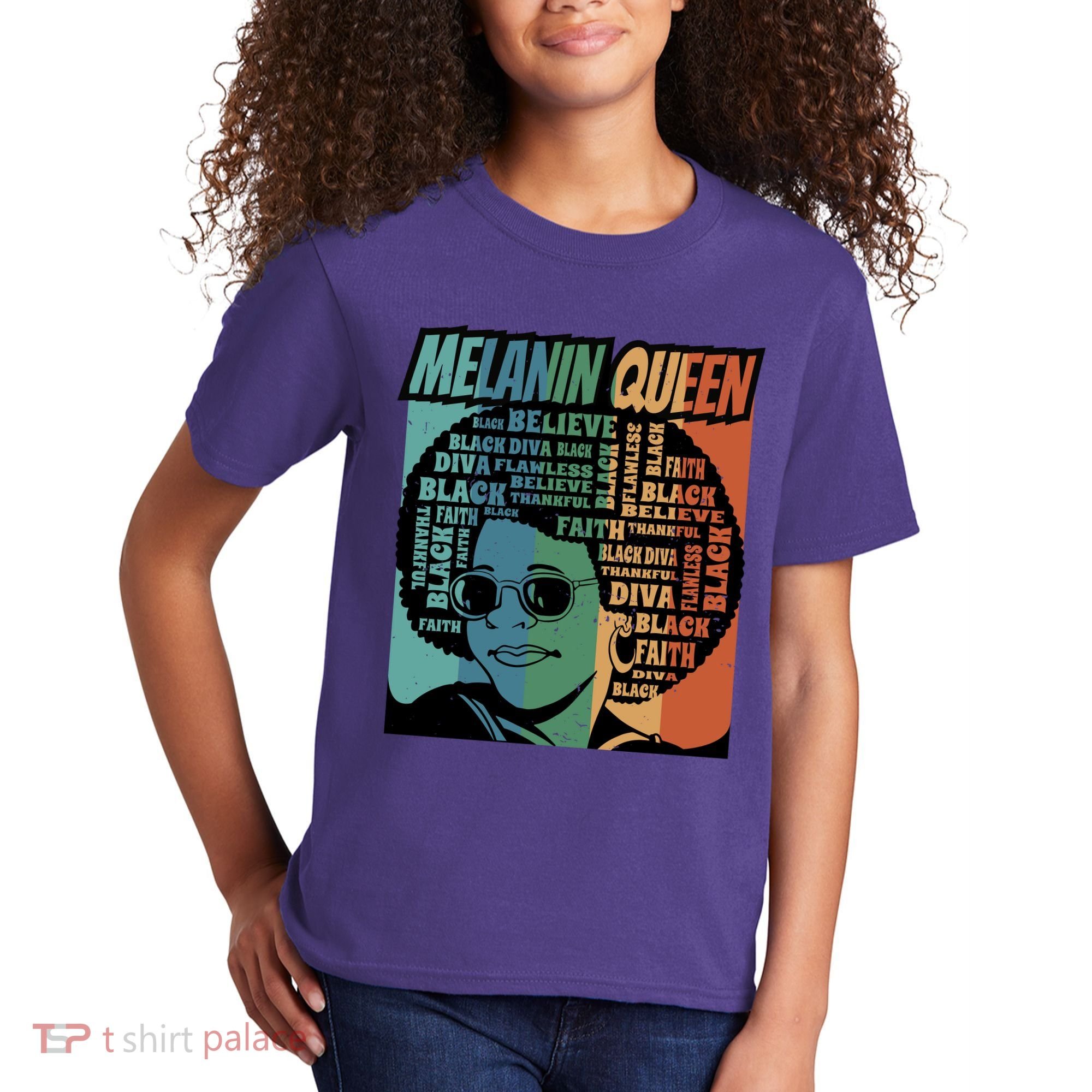 Retro Melanin Queen Quote Kids T-Shirt