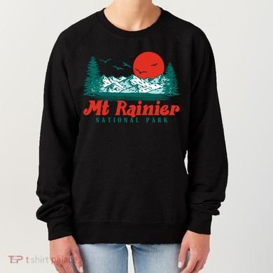Retro Mount Rainier Mountain Trees And Sun Scene Graphic Gift Women's Sweatshirt