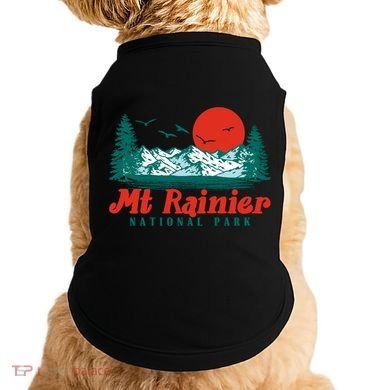 Retro Mount Rainier Mountain Trees And Sun Scene Graphic Gift Doggie Tank